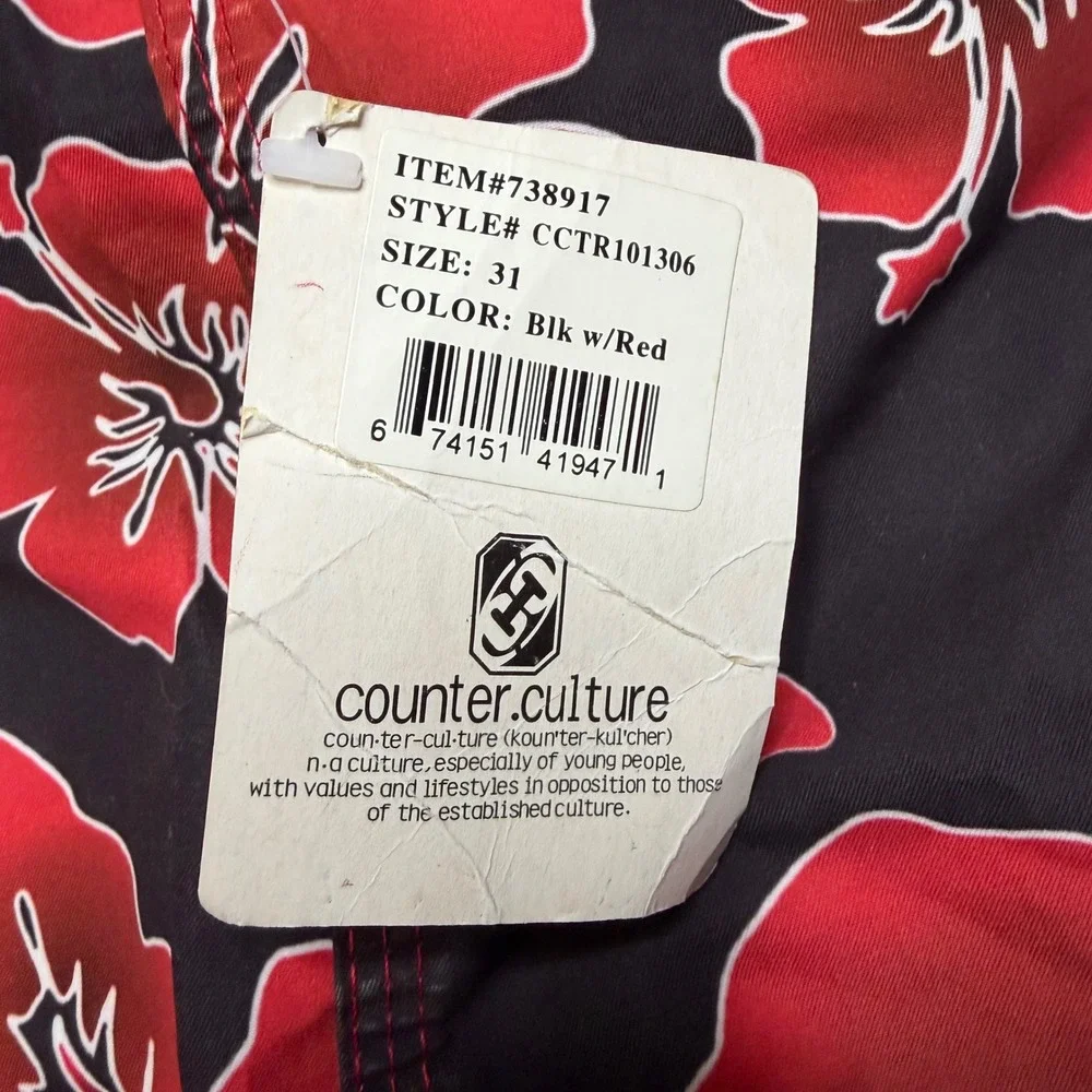 Counter Culture Board Shorts Mens 31 Black Red‎ Hibiscus Floral Vintage Y2K NWT